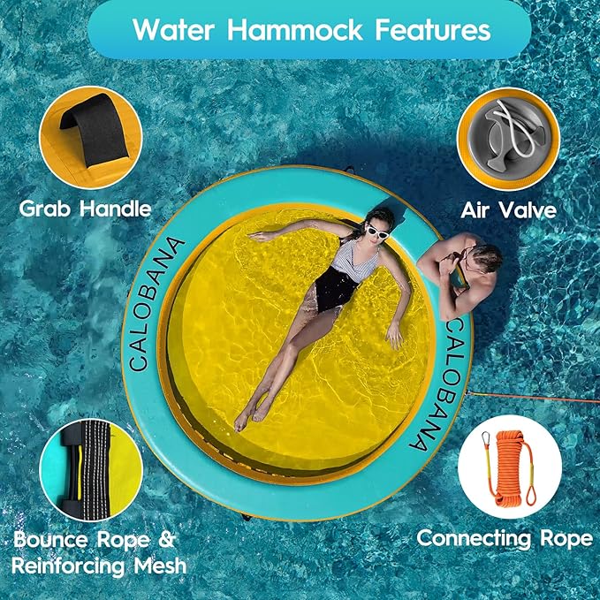Round Floating Ring Inflatable Water Hammock Heavy Duty River Floats Lake Raft for Adults Tanning Pool Lounger Float Island Platform Pad Mat for Party