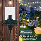 3 Outlet Outdoor Wall Adapter, UL Listed 3-Prong Grounded Outlet Splitter, Weatherproof Heavy Duty Multi Outlet Power Plug Extender with Dust-Proof Cover, Green (1 Pack)