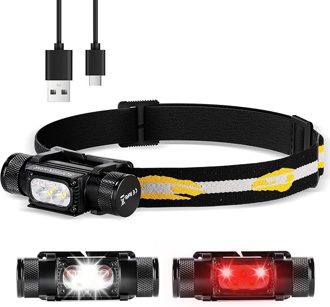 sofirn LED Headlamp Rechargeable, H35R Super Bright Lightweight Head Light with 660nm Deep Red Light, 1500 Lumens White Light, IPX6 Waterproof Head Flashlight for Running Hiking Camping