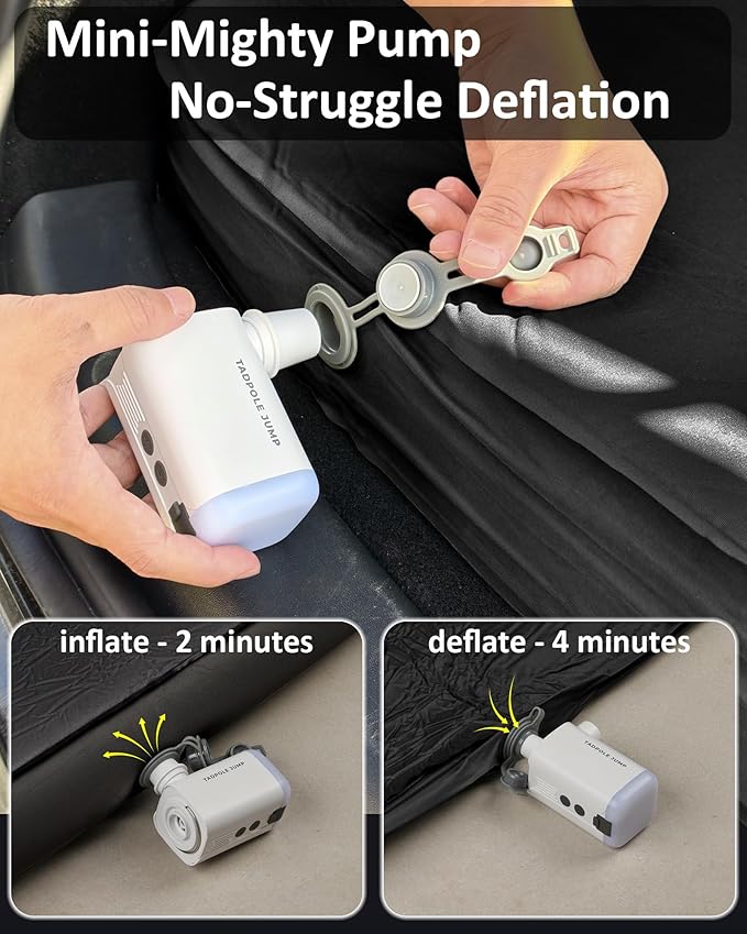 for Tesla Model Y Mattress Memory Foam, 4 inch Comfortable SUV Sleeping Pad with Powerful Air Pump, Inflatable Car Bed for Camping & Road Trips (Black+Gray)