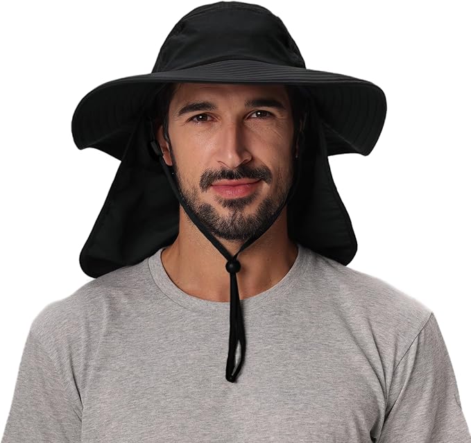 Home Prefer UPF 50+ Mens Wide Brim Fishing Hat with Neck Flap Sun Hat for Men Women Sun Protection Cap