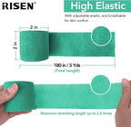 RISEN Cohesive Bandage 2” x 5 Yards, 6 Rolls, Self Adherent Wrap Medical Tape, Adhesive Flexible Breathable First Aid Gauze Ideal for Stretch Athletic