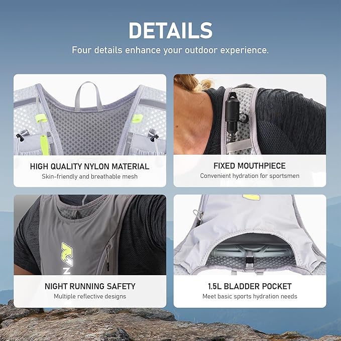 N NEVO RHINO Running Vest,Hydration Vest 5L with 1.5L Water Bladder,Lightweight Hydration Pack Water Backpack for Hiking Race