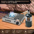 Propane or Butane Stove with Windblocker,Dual Fuel 10000BTU Stainless Steel Portable Camping Stove with CarryCase,Gas Stove for Camping,Tailgating,Outdoor Cooking,Emergency(Fuel not included)
