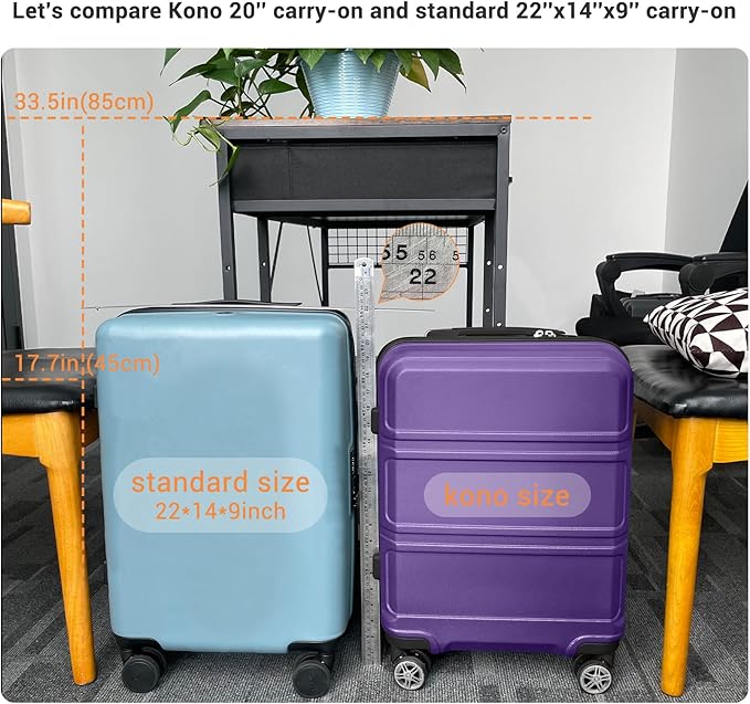Kono 20'' Carry on Luggage Lightweight with Spinner Wheel TSA Lock Hardside Luggage Durable Small Carry on Suitcase Purple