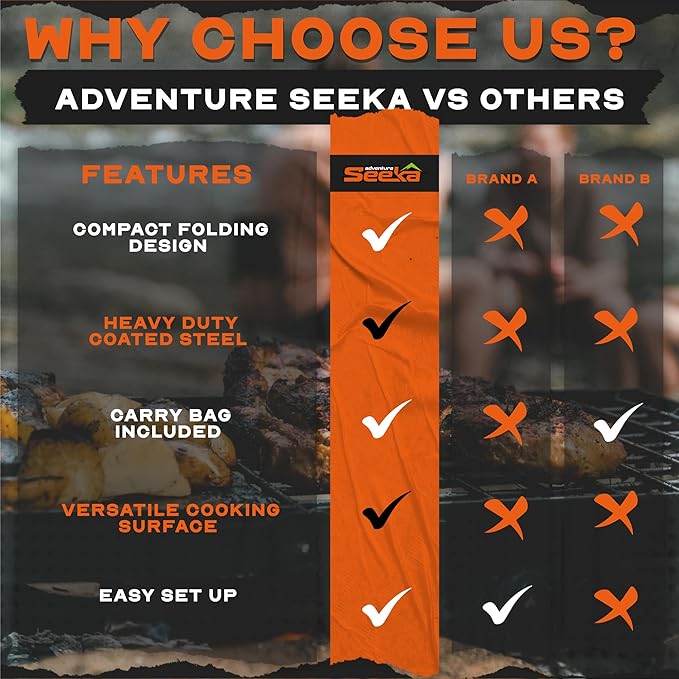 24" Heavy Duty Folding Campfire Grill, Food-Safe Cooking Surface, Compact Folding Design, Portable Grill Grate & Griddle for Campfire Cooking, Australian Designed & Owned