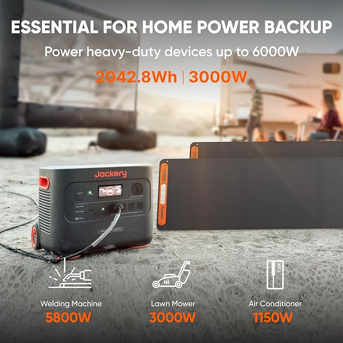 Jackery Solar Generator 2000 Plus 400W, 2042Wh LiFePO4 Battery 3000W Output, Portable Power Station with 2X200W Solar Panel, Fast Charging in 2H, Expandable for Outdoor RV Camping and Home Emergency