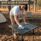 Folding Camping Table, Portable Lightweight Beach Tables for Sand Foldable, Aluminum Roll-up Folding Square Table for Outdoor Camping, Picnic, Card, Travel (Black)