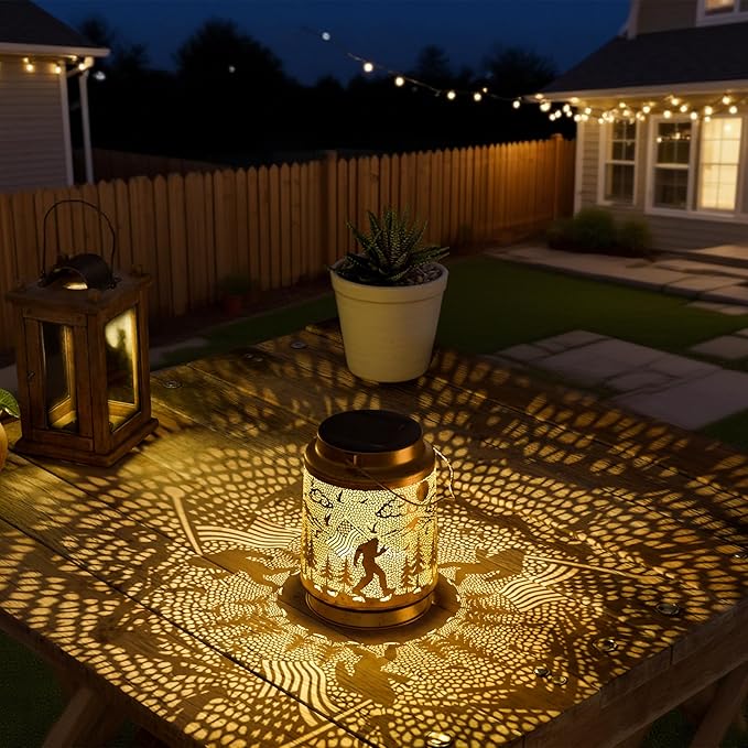 Bigfoot Solar Lantern for Garden Outdoor Decor – Hanging Metal Light Decoration for Patio, Yard, Lawn, Pathway, Backyard – Sasquatch Gift for Mom, Women, Grandma