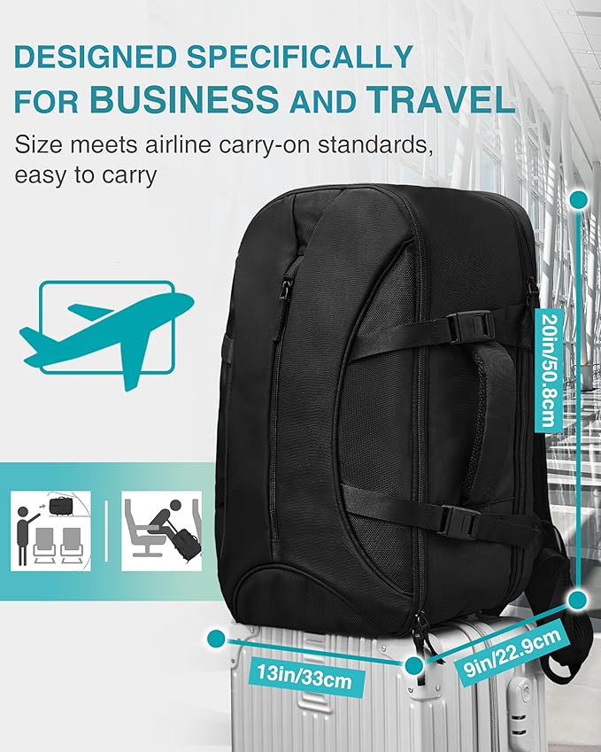 TSA-Friendly Travel Backpack with Laptop Compartment, 30L Carry-On Backpack for Men & Women, 180° Lay-Flat Design, Waterproof & Durable 1000D Oxford, Fits 15.6" Laptop
