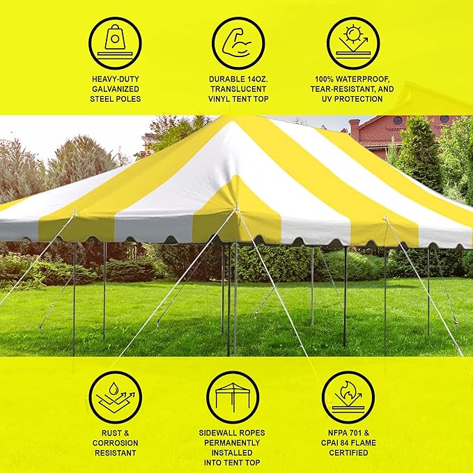 Party Tents Direct 20'x30' Weekender Canopy Pole Tent - Easy Up Canopy Tent with 120 Person Capacity - Outdoor Canopies for Parties, Weddings, & Events (Yellow/White Top)