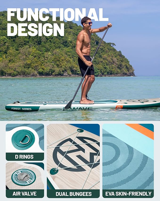 Inflatable Paddle Board 11 '* 34 "* 6" Extra Wide Sup Board, 420lb Capacity Paddle Board for Adults, Suitable for Sea and Lakes, 2+1Family Board