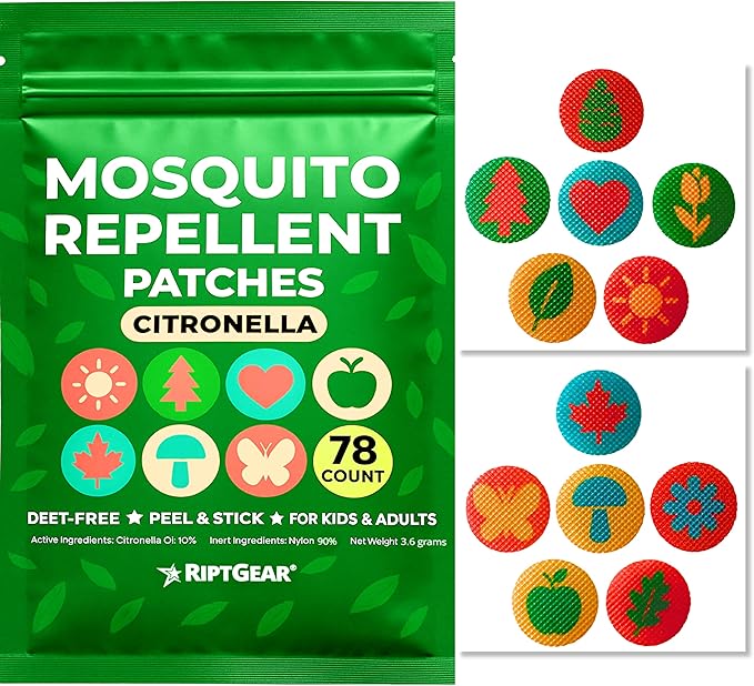 RiptGear Mosquito Patches - 78 Pack of Bug Stickers for Kids and Adults, Natural Citronella Patch Sticks to Any Surface - DEET Free Mosquito Stickers