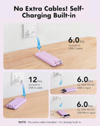 charmast 20000mAh Portable Charger with Built in Cables, 22.5W Travel Power Bank Fast Charging, USB C Cell Phone Battery Pack for iPhone 16/15/14/13/12/11 Series, iPad, Samsung, Android, Tablet