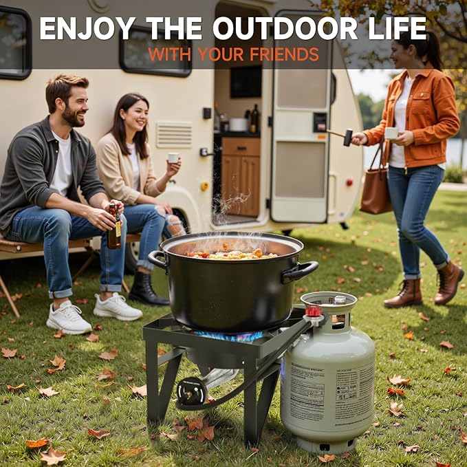 Propane Burner, 200,000 BTU High Pressure Gas Stove with 0-20 PSI Regulator, Portable Camping Stove Outdoor Propane Stove for Camping, Turkey Fry, Backyard, Outdoor Cooking