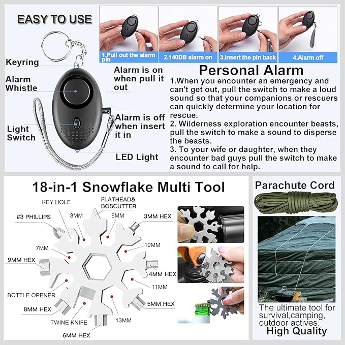 Gifts for Men Dad Husband Fathers Day, Survival Gear and Equipment kit 21 in 1, Professional Cool Gadgets Stuff Tactical Tool, Gift Ideas for Him Son Daughter Emergency Hunting Outdoors Camping Hiking