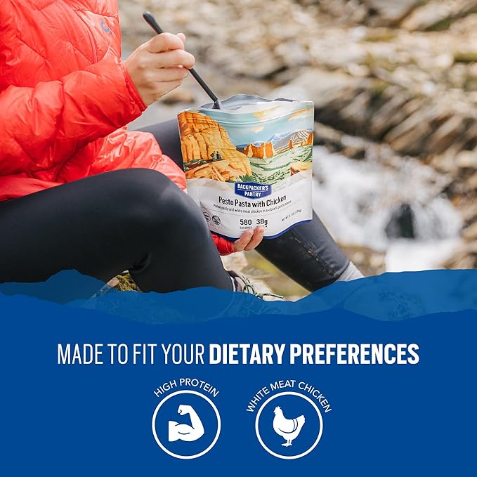 Backpacker's Pantry Pesto Pasta with Chicken | Freeze Dried Backpacking & Camping Food, 6 Count - Emergency Food - 6 Count