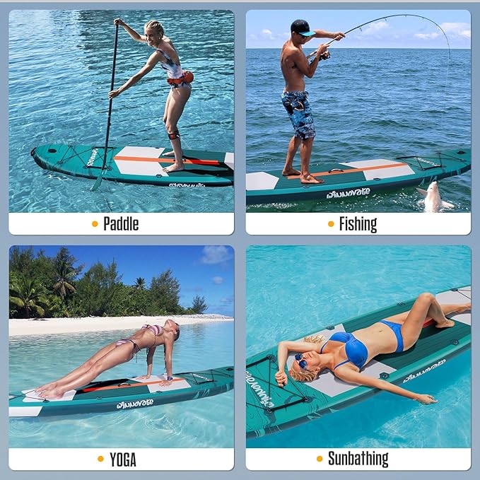 11'6"x35"x6" Wood Grain Stand Up Paddle Board Inflatable, Portable SUP Paddleboard with Complete Accessories, Camera Mount and 10L Dry Bag,Extra Wide Blow Up Paddle Board for Adults Youth Family