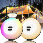 2Pack Camping String Lights, 4 in 1 Quick Storage Camping Essentials Gear 32.8FT Rechargeable Tent Lights with 9 Modes Warm +RGB Waterproof Camp Lamp for Hiking Patio Garden Festival Outdoor Decor