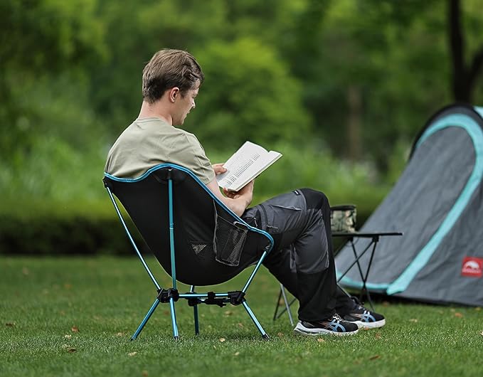 MARCHWAY Lightweight Folding Camping Chair with Spring Lock, Stable Compact Portable for Outdoor Camp, Travel, Beach, Picnic, Festival, Hiking, Backpacking (Lowback Blue)