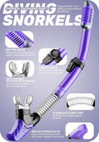 CAPAS Snorkel Mask Fins Set, Travel Size Snorkeling Gear for Adults with Adjustable Fins, Diving Mask and Dry Top Snorkel, Come with a Carrying Bag