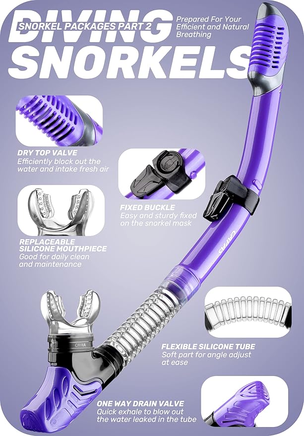 CAPAS Snorkel Mask Fins Set, Travel Size Snorkeling Gear for Adults with Adjustable Fins, Diving Mask and Dry Top Snorkel, Come with a Carrying Bag