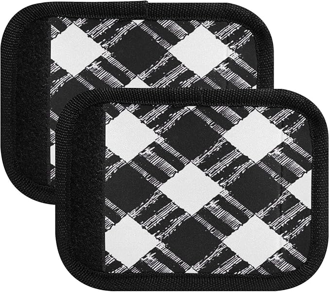 Qilmy Black and White Buffalo Grid Luggage Handle Wrap 4Pack Luggage Identifiers Tag Comfort Handle Grips Cover for Stroller Suitcase Bag Airplane Travel Accessories1317