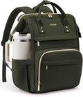 LOVEVOOK Laptop Backpack for Women with Giant Tumbler Holder Pocket,18 inch Waterproof Travel Backpack Purse Computer Laptop Bag,Professional Work College Nurse Teacher Backpack Daypack,Olive Green