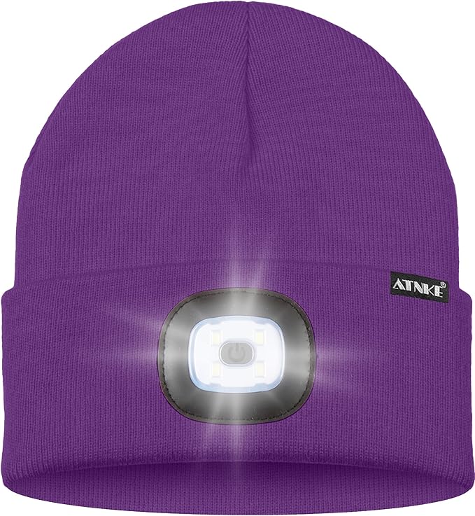 ATNKE LED Lighted Beanie Hat,USB Rechargeable 4 LED Running Headlamp Bright Cap with The Light Gifts for Men and Women