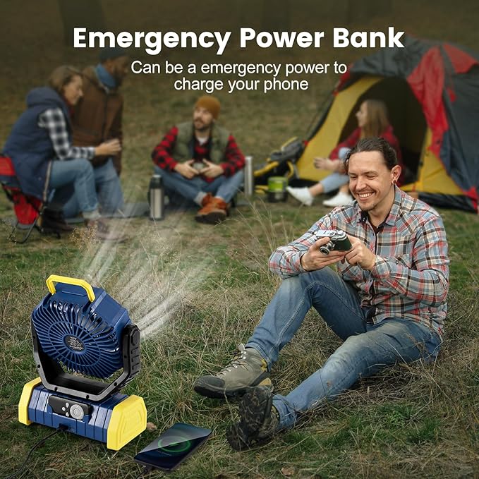 Odoland 30000mAh Camping Fan with LED Lantern, Rechargeable Battery Operated Oscillating with Remote Hook Stroage Bag, Portable Tent Fan with Timer, 4 Speeds for Outdoor RV Jobsite Power Outage, Blue