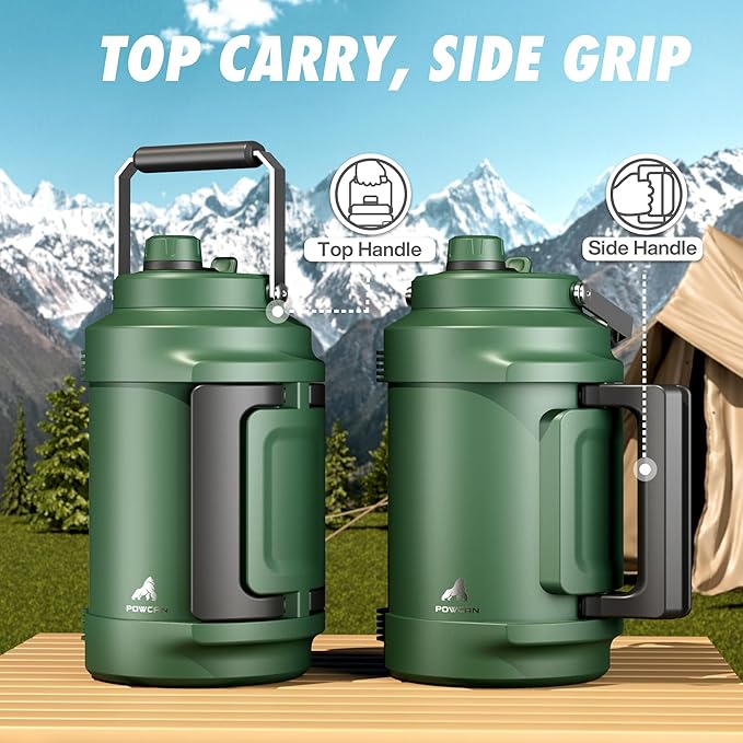 1 Gallon Insulated Water Bottle for Sports: 2-in-1 Straw Spout Lid, Dual Handle, Leakproof, Keep Cold 48H, 128oz Stainless Steel Water Jug for Outdoors, Hiking, Cycling, Camping, Fishing (Forest)