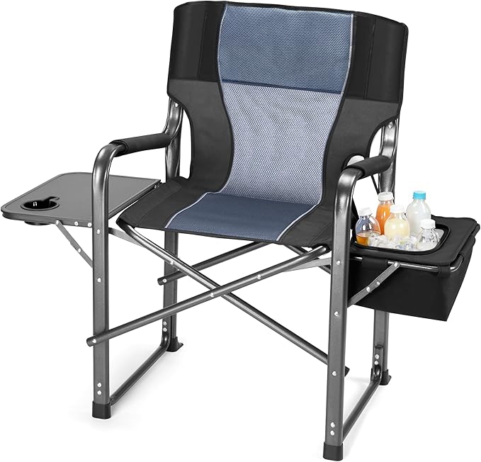 Oversized Camping Chairs,Heavy Duty Support 500 LBS,Directors Chair With Padded Back & Arm Sport Chairs With Cup Holder Cooler Bag, Collapsible Folding Chairs,Beach Chair for Outdoor, Fishing & Garden