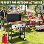 Bestfire 2 Burner Outdoor Propane Gas Stove with Auto Ignition & Regulator, 150,000 BTU High-Pressure Stand Cooker with Flat Top Grill Griddle & Shelf, Portable Cast Iron Burner for Canning & Frying