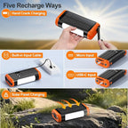 DJKK Solar Power Bank Portable Charger:66800mAh Built in Hand Crank and 3 Cables 22.5W Fast Charging Phone External Battery Pack(5 Outputs & 5 Inputs) with Camping Flashlights/Table Lamp/Compass