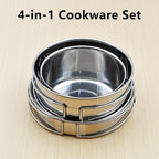 18/8 Stainless Steel Camping Cook Pot Set of 4 pcs, Camping Messware Kit, Camping Cooking Set, Backpacking Camping Cookware, Picnic Camping Cooking Mess Kit