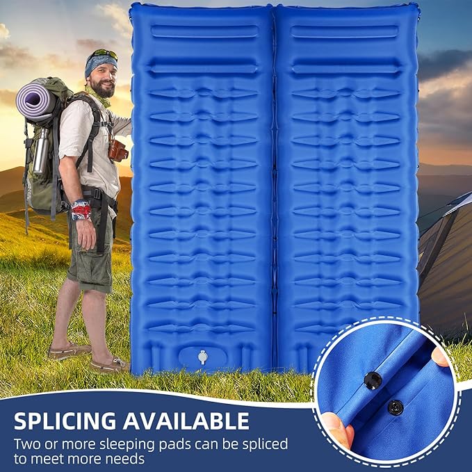 Sleeping Pad, Ultralight Thicken Inflatable Sleeping Pad for Camping, Built-in Pump, Great for Camping, Hiking, Carry Bag, Repair Kit, Compact & Lightweight Air Mattress(Blue)
