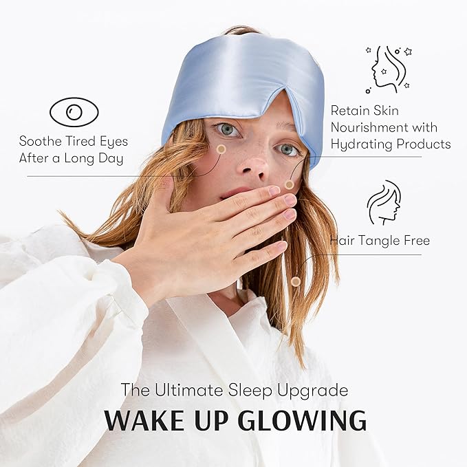 Silk Sleep Mask for Women and Men, Side Sleeper, 22 Momme Pure Mulberry Silk Total Blackout 100% Mulberry Eye Mask with Adjustable Headband Full Size, Eye Masks for Sleeping and Travel