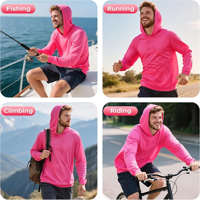 ProtectX High Visibility Sun Protection Lightweight Long Sleeve Hoodie, UPF 50+ Quick-Dry, SPF UV Shirt, Active Wear