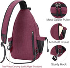MOSISO Sling Backpack,Canvas Crossbody Hiking Daypack Bag with Anti-theft Pocket, Wine Red