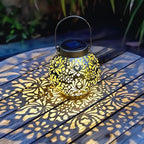 Outdoor Solar Hanging Lantern Lights Metal LED Decorative Lamp for Garden Patio Courtyard Lawn and Table with Hollowed-Out Design (Antique Bronze)