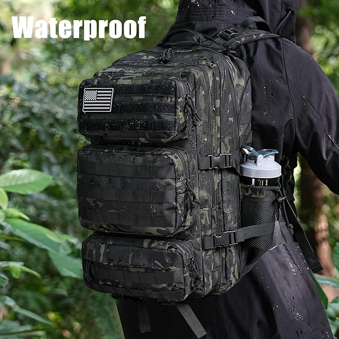Military Tactical Backpack 25L Day Backpack for Men Molle Army 3 Days Assault Pack Bug Out Bag Water Resistant and Heavy Duty Hiking Treeking Rucksack - Black Camo