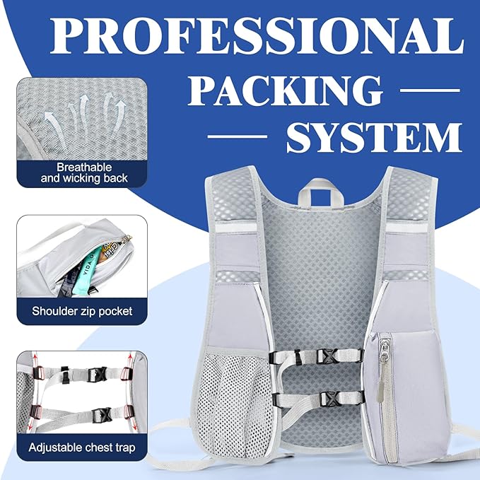 Hydration Backpack with 2L Water Bladder Bag, Lightweight and Breathable Running Vest for Men, Adjustable Chest Straps Water Pack for Cycling Hiking Climbing Outdoor