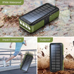 Solar Charger Power Bank 63200mAh, Portable Charger with Dual Outputs & Dual Inputs 4 LEDs Flashlight, Hand Crank Power Bank Fast Charging Battery Pack for Outdoor Camping Survival Gear (army green)