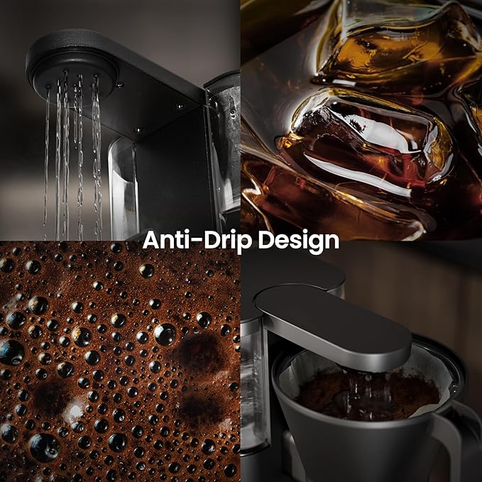 Kismile SCA-Certified 8 Cup Drip Coffee Maker, Pour Over Coffee Machine with 3s Instant Heat 197–205℉, Adjustable Flow Control, Removable Water Tank, Deep Cold Brew & 40 Min Keep Warm (Light Grey)