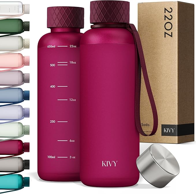 KIVY Slim Water Bottle 22oz [Lightweight & Shatterproof] - Small Drinking Waterbottle - Tritan Bottle Without Straw for School, Sport & Travel - Drinking Bottle Dishwasher Safe, BPA Free