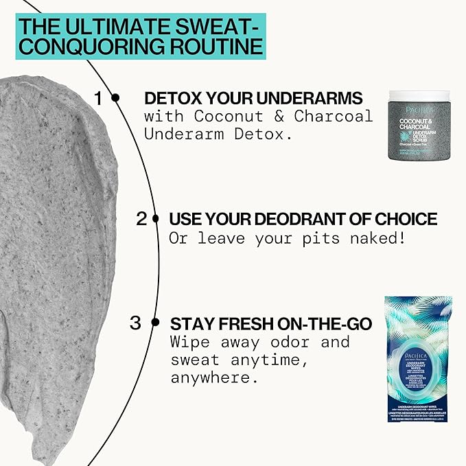 Pacifica Deodorant Wipes - Coconut Scented Body Wipes, Aluminum-Free After Workout Underarm Deodorant, Helps Fight Body Odor, Travel, Summer, Long Flight, and Gym Essentials for Men and Women - 30 pcs