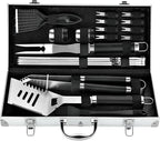 ROMANTICIST 20pcs Heavy Duty BBQ Grill Tool Set in Case - The Very Best Grill Gift for Father's Day and Christmas - Professional BBQ Accessories Set for Outdoor Cooking Camping Grilling Smoking, Black