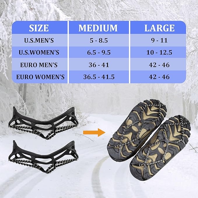 Walk Traction Cleats Ice Snow Grips Crampons for Boots and Shoes - Anti-Slip Portable Flexible Footwear for Running on Snow and Ice