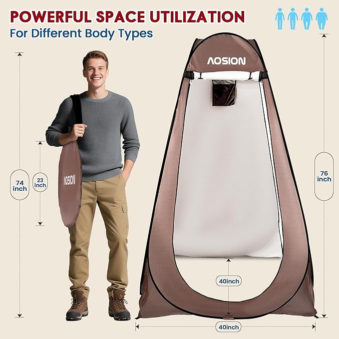 AOSION Privacy Shower Tent,Pop Up Changing Tent,Camp Bathroom Changing Dressing Room,Sun Sunshade Canopy Outdoor Rain Shelter for Camping Hiking Beach Picnic Fishing. (Brown)