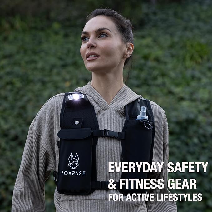 Running Vest for Women Men - Hydration Vest Water Bottle - Breathable Adjustable Backpack for Hiking Marathon - Waterproof Phone Pocket - Reflective Lights Up Rechargable Vest for Night Running